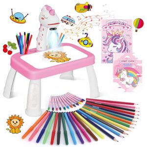 Drawing Projector for Kids, Drawing Board with Music, Color Pens, Pencils, Crayons, Scrapbook, Unicorn Sticker Book, Ideal Toy for 3+ Year Old Girls & Boys (Unicorn Kit)