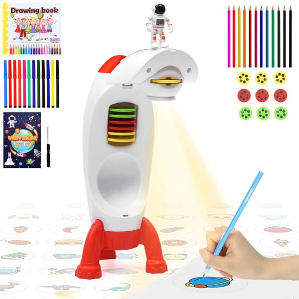 Drawing Projector for Kids Toys Ages 3-8 Tracing Drawing Projector with 24 Color Pens Smart Art Sketcher Projector Toys for 3 4 5 6 7 8 Year Old Boys Girls Gifts (Off-White)