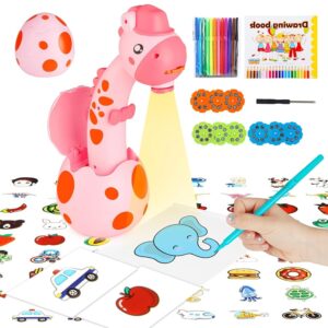 Drawing Projector for Kids, Trace and Draw Projector Toy for Toddler Girls & Boys, Learning Art Children Drawing Projection with 72 Stencils and 12 Markers and 1 Art Book