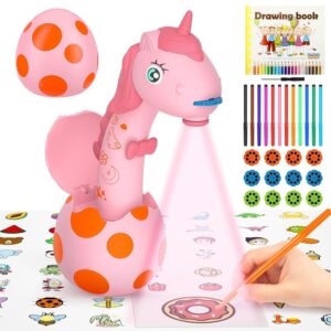 Drawing Projector for Kids: Unicorn Toys for Girls Aged 3+ ,Art and Craft Kit, Art Sketch Projector Drawing and Tracing Include 96 Stencils and 12 Markers, Projector for Learn...