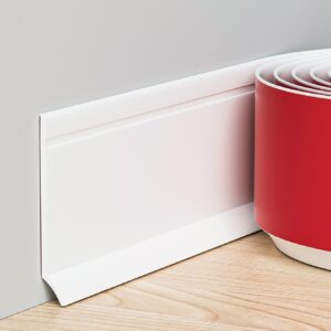 Duzzy Flexible Baseboard Trim, 6 Inch(H) x 40 Feet(L) Peel and Stick Vinyl Baseboard Molding Trim, Self-Adhesive Wall Base Cove Base