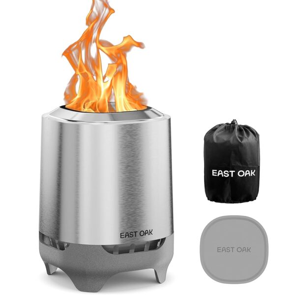EAST OAK Brasa Smokeless Tabletop Fire Pit, 304 Stainless Steel Mini Tabletop Firepit for Patio and Outdoor Camping, Removable Ashtray, Dual-Fuel Stove, Silicone Pad & Travel...
