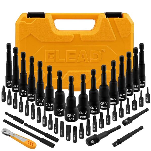 ELEAD 47-Piece Magnetic Nut Driver & Screwdriver Bit Set - Strong Magnetic Nut Drivers for Impact Drill, Power Nut Driver, Screwdriver Bit, Mini Ratcheting Wrench, Drill Bit...