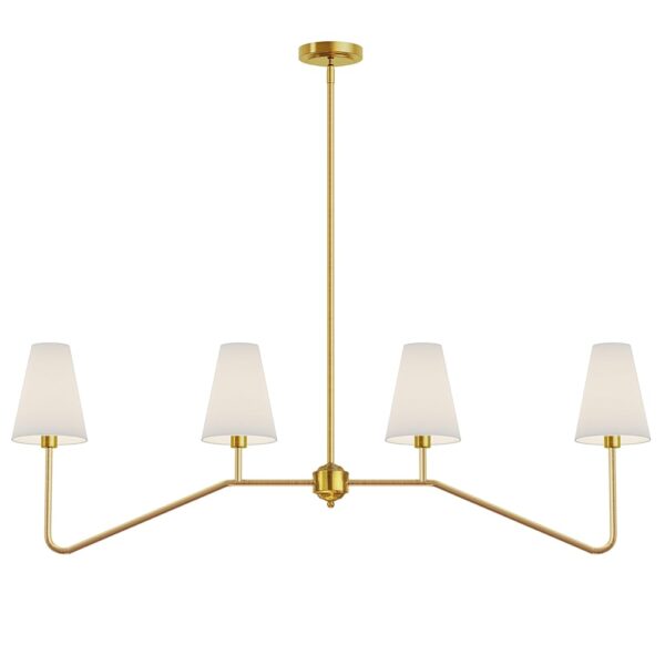 Electro bp;47" W 4-Light Linear Kitchen Island Lighting Fixture Classic Chandeliers Polished Gold with White Linen Shades for Dining Table,E12,160W