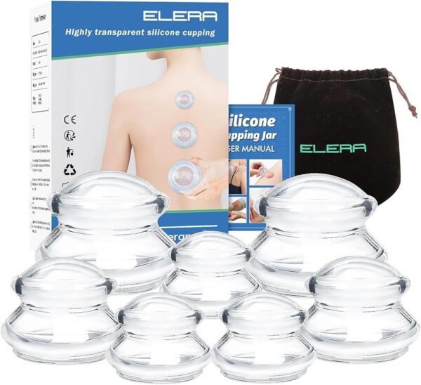 ELERA Silicone Cupping Therapy Set, Professionally Chinese Massage Cups for Cupping Therapy and Cellulite Reduction (7 Cups)