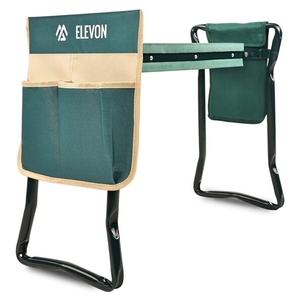 Elevon Portable Garden Kneeler and Seat Heavy Duty Garden Bench with 2 Large Tool Pouches Prevent Knee & Back Pain Folding Sturdy Gardening Tools Gifts for Gardeners