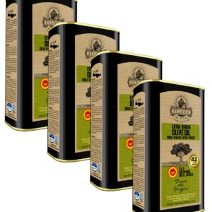 Ellora Farms, Single Estate PDO Greek Extra Virgin Olive Oil, Cold Pressed & Traceable Olive Oil, Kosher, 1 Lt Tin (33.8 oz.), Pack of 4