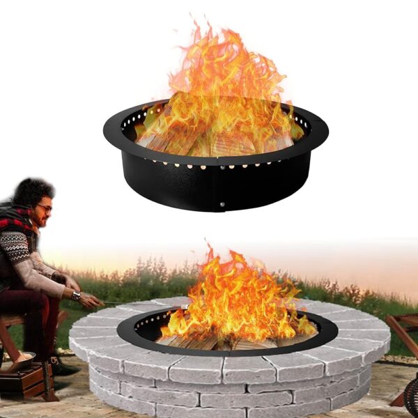 FEBTECH - Smokeless Fire Pit Insert - Steel 45" Round Foldable Fire Pit Ring with Air Vents and Coller Support - DIY Fire Ring in or Above Ground for Patio Outdoor Garden...