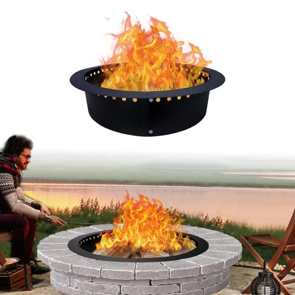 FEBTECH - Smokeless Fire Pit Insert - Steel 46" Round Foldable Fire Pit Ring with Air Vents and Coller Support - DIY Fire Ring in or Above Ground for Outdoor Garden Patio...