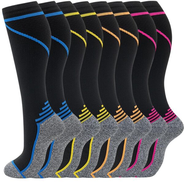 fenglaoda 8 Pairs Compression Socks for Men & Women 20-30 mmHg Knee High Nurse Pregnant Running Medical and Travel Athletic