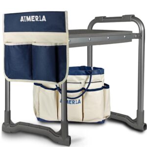 Foldable Garden Kneeler Seat Heavy Duty [Upgraded Widened Thick Kneeling Pad] Garden Stool with Large Garden Tool Bags with Pockets - Portable Garden Bench Gardening Gifts for...