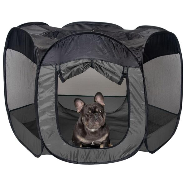 Furhaven Portable Dog Playpen Cat Tent, Pet playground/kennel foldable indoor outdoor zippered puppy crate - Gray, Large