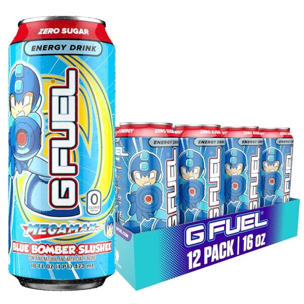 G Fuel Megaman Energy Drink, Sugar Free, Healthy Drinks, Zero Calorie, 300 mg Caffeine per Carbonated Can, Blue Raspberry Vanilla Slushee Flavor, Focus Amino, Vitamin +...