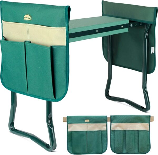 G GOOD GAIN Garden Kneeler Seat Gardening Stool Widen Soft Kneeling Pad with 2 Larger Tool Pouches Outdoor Foldable Sturdy Gardening Tools Gifts for Gardeners, Green