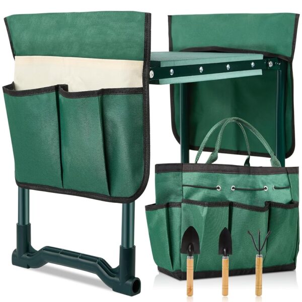 Garden Kneeler and Seat, 2-in-1 Garden Stool with 10" Wide Soft Knee Pads, Heavy-Duty Foldable Gardening Bench Chair with 2 Tool Pouches, Gardening Gifts for Women Men Seniors Mom