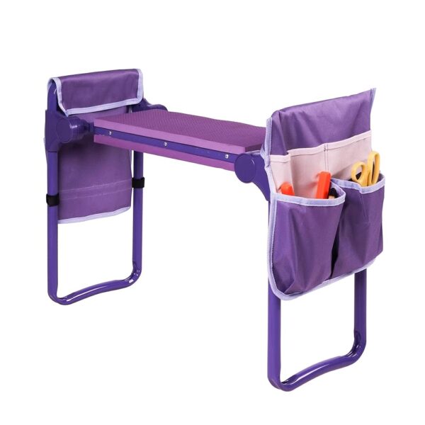 Garden Kneeler and Seat, 2024 Upgraded Foldable Heavy Duty Kneeling Bench with 2 Tool Bags and Soft EVA Foam Pad for Senior, Purple