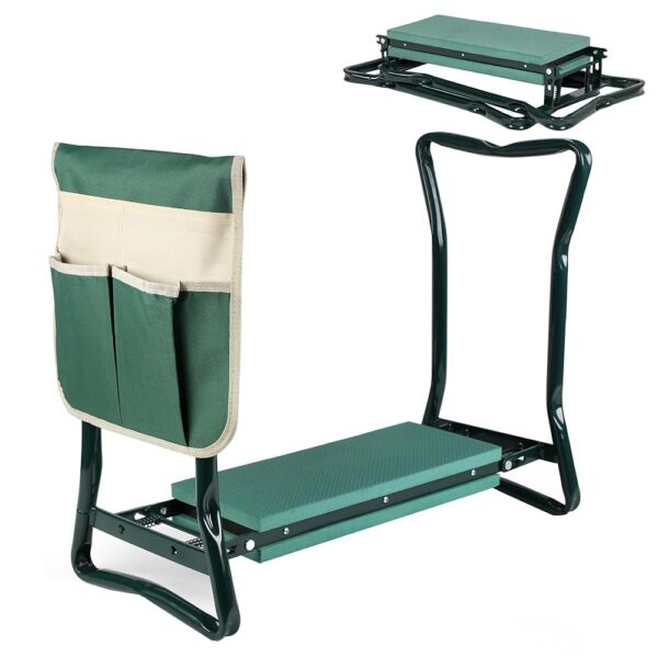 Garden Kneeler and Seat Foldable Gardening Bench Stool with Tool Bag Pouch EVA Foam Pad Outdoor Practical Garden Tools for Kneeling and Sitting Sturdy and Lightweight, Green