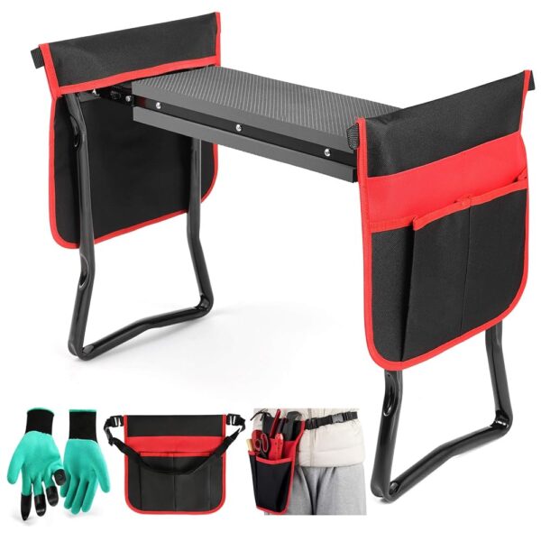 Garden Kneeler and Seat--Folding Garden Stool, Gardening Bench Supplies, Heavy Duty Kneeler with 2 Ex-Large Pouches, EVA Foam Thick Pad, Detachable Belt--Gardening Gift for...
