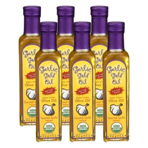 Garlic Gold Extra Virgin Olive Oil Infused with Garlic, Premium Certified USDA Organic, Low FODMAP, Cold Pressed (250 mL, 6 Pack)