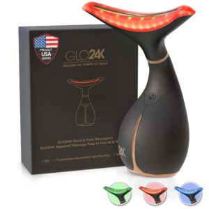 GLO24K Red Light Beauty Device for Face and Neck. Based on Triple Action L E D, Thermal, and Vibration Technologies.