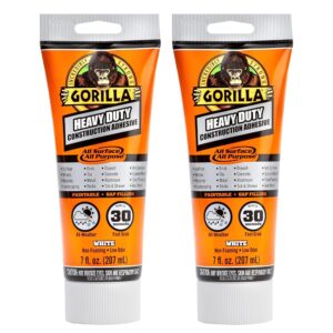 Gorilla Heavy Duty Construction Adhesive, 7 Ounce Squeeze Tube, White, (Pack of 2)