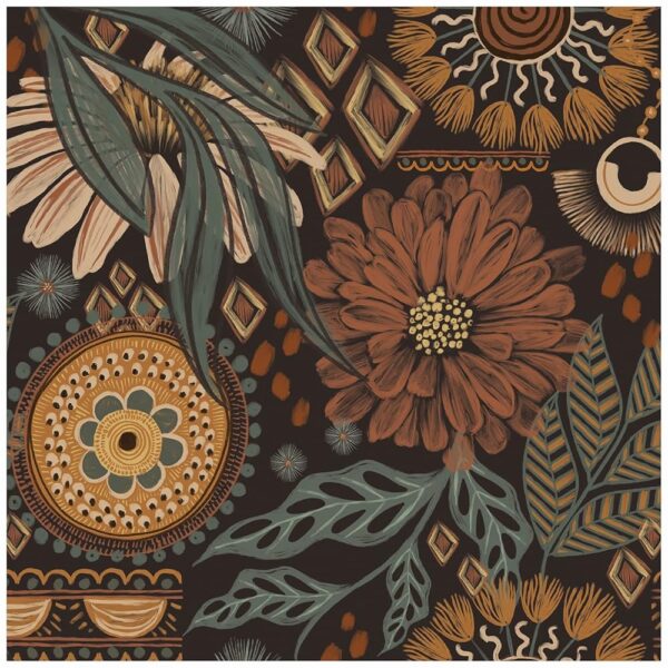 HAOKHOME Wallpaper Peel and Stick Floral Boho Brown/PeachPuff/Green Retro Wall Decor Bathroom Removable Mural 17.7in x 9.8ft