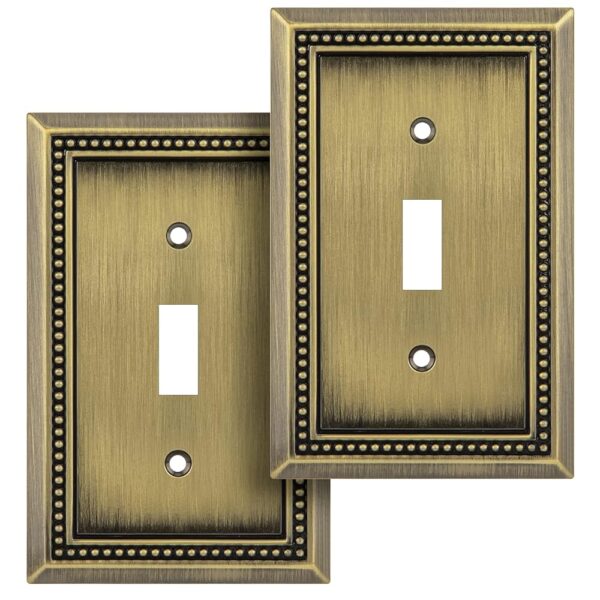 Henne Bery Sunken Pearls Heavy Duty Decorative Wall Plate Switch Plate Outlet Cover (Single Toggle, 2 Pack, Antique Brass)