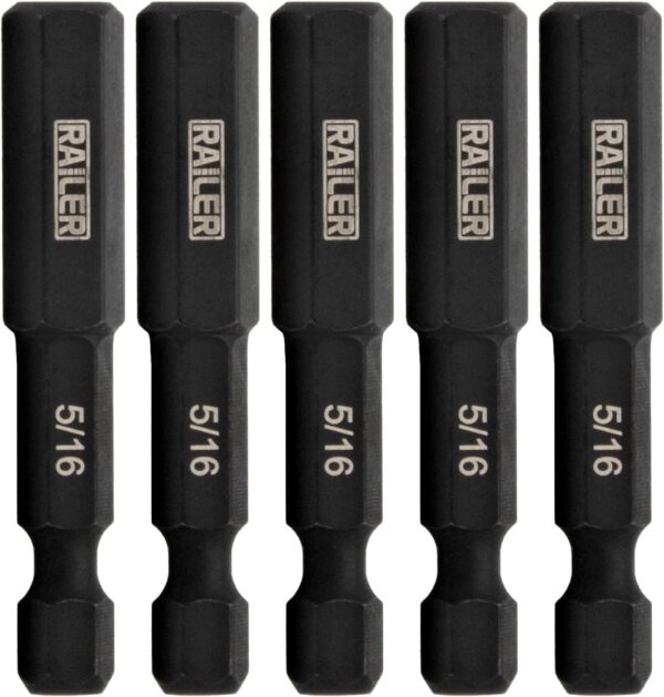 Hex 5/16" Impact Driver Bit - Railer Allen Wrench Drill Hex Bits. 1/4 Quick Release S2 Steel 2 inch 5/16" Hex Bits. (5 Pack)