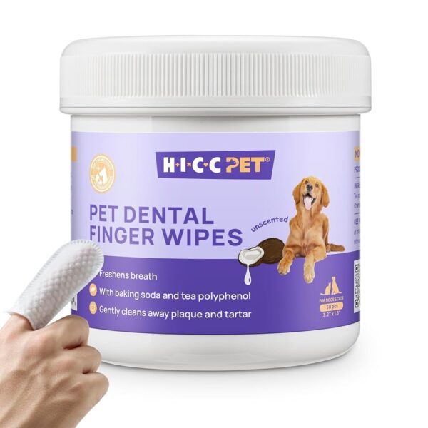 HICC PET Teeth Cleaning Wipes for Dogs & Cats, Remove Bad Breath by Removing Plaque and Tartar Buildup No-Rinse Dog Finger Toothbrush, Disposable Gentle Cleaning & Gum Care Pet...