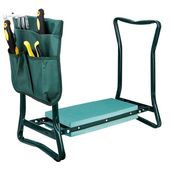 HomGarden Folding Garden Kneeler Seat Bench Stool w/Soft Kneeling Pad and Large Tool Pouch Foldable Gardener Stool