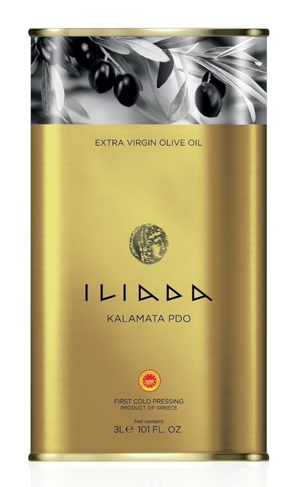 Iliada Kalamata PDO Extra Virgin Olive Oil | First Cold Press | Polyphenol Rich from Greece | Single Region 100% Greek | Chef's Favorite | Single Variety Koroneiki, 3 Liters