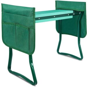 iPower Garden Kneeler and Seat Foldable Kneeling Bench with Sturdy Soft EVA Foam Pad for Outdoor, Fishing, Camping, 2 Tool Pouches Included, Green