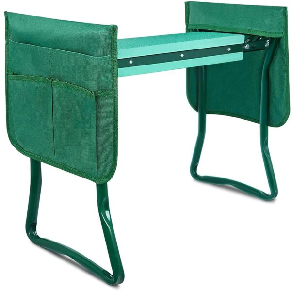 iPower Garden Kneeler and Seat Foldable Kneeling Bench with Sturdy Soft EVA Foam Pad for Outdoor, Fishing, Camping, 2 Tool Pouches Included, Green