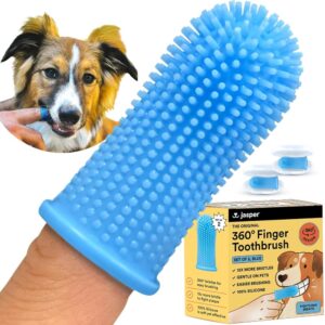 Jasper Dog Toothbrush, 360º Dog Tooth Brushing Kit, Cat Toothbrush, Dog Teeth Cleaning, Dog Finger Toothbrush, Dog Tooth Brush for Small & Large Pets, Dog Toothpaste Not...