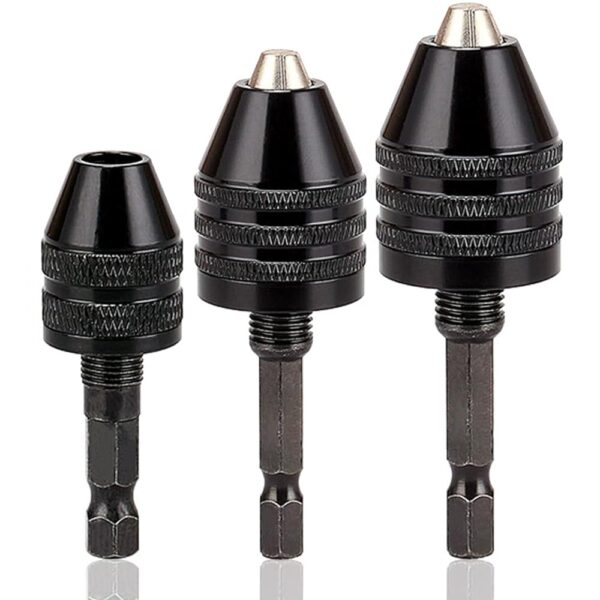 Keyless Drill Chuck Adapter - 3Pcs Drill Chuck for Impact Driver, 1/4” Hex Shank Chuck Conversion Adapter,0.3-6.5 mm&0.3-3.6 mm&0.8-8mm Quick Screwdriver Drill Adapter For...