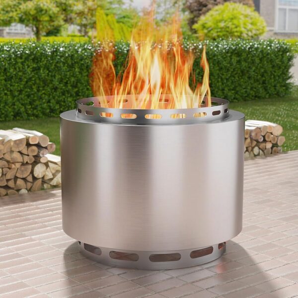 Kullavik 19 Inch Outdoor Smokeless Fire Pit, Portable Stainless Steel Firepit with Weather Resistant Cover,Wood Burning Fire Pit for Outside Camping Backyard Patio Garden