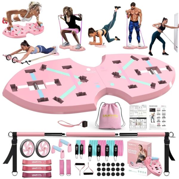 LALAHIGH Portable Home Gym System for Men and Women:Push Up Board, Pilates Bar & 20 Fitness Accessories with Resistance Bands and Ab Roller Wheel-Professional Strength Training...