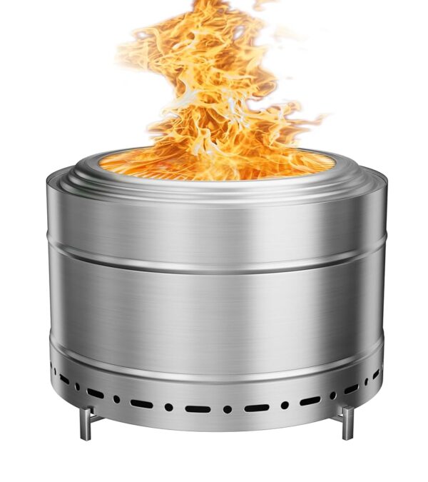 Large Smokeless Fire Pit 26" with Stand Wood Burning Stainless Steel Outside Firepits for Outdoor Backyard Patio Garden Picnic Camping Bonfire