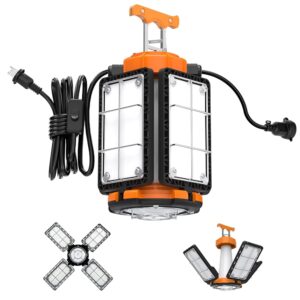 LED Temporary Work Light: 80W 12000LM Led Work Light with Brightness Adjustable Switch, 4 Deformable Panels Portable Construction Light, 5000K Linkable Hanging Work Light for...