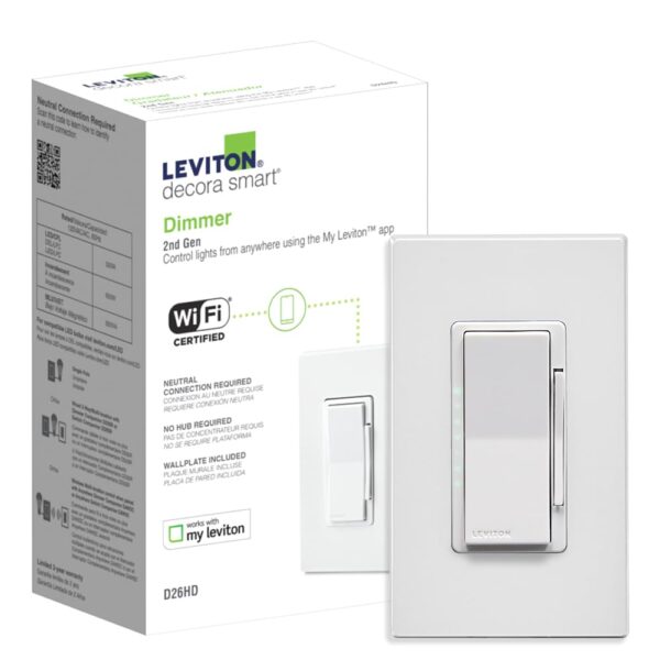 Leviton Decora Smart Dimmer Switch, Wi-Fi 2nd Gen, Neutral Wire Required, Works with Matter, My Leviton, Alexa, Google Assistant, Apple Home/Siri & Wired or Wire-Free 3-Way,...