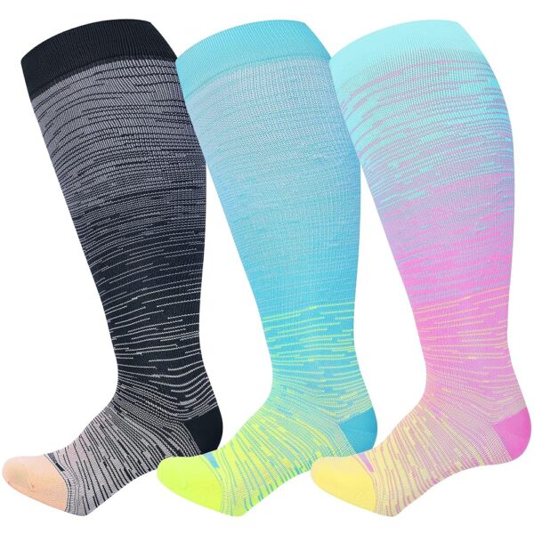 LEVSOX Plus Size Compression Socks for Women Men Wide Calf Extra Large 15-20 mmHg Knee High Sock for Nurses Pregnant Travel