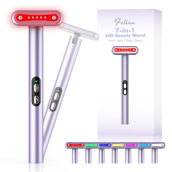 Light-Therapy-Wand, Red Light Therapy for Face and Neck Facial Wand 7 in 1 Led Beauty Wand Red & Blue Rejuvenation Face & Eye Massager Skincare Tool