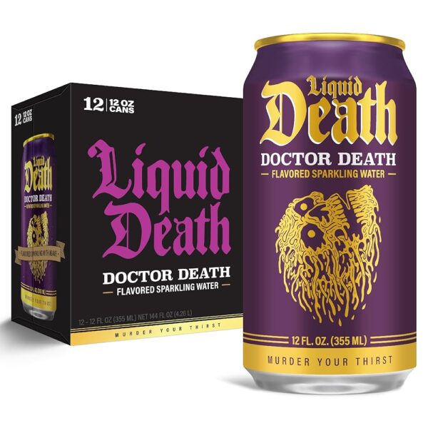 Liquid Death, Doctor Death, Soda-Flavored Sparkling Water, 12-Pack (12oz Cans), Low Calorie & No Artificial Sweeteners