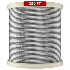 LuckIn 1/8" Wire Rope, 150ft Stainless Steel Cable, T316 Deck Railing Cable, 7x7 Strands Construction