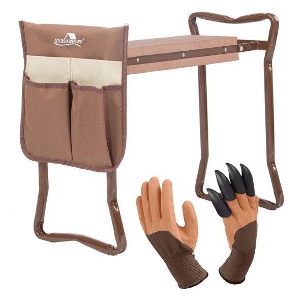 LUCKYERMORE Garden Kneeler and Seat Folding Kneeling Bench Stool with Tool Pouches Soft EVA Foam for Gardening,Asiento Garden Kneeler,Brown