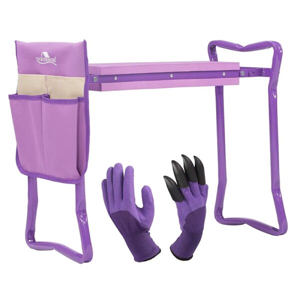 LUCKYERMORE Garden Kneeler and Seat,Heavy Duty Foldable Kneeling Bench Stool with Tool Pouches, Thicken & Widen Soft EVA Foam, Claw Gloves for Gardening, Asiento Garden Kneeler,...