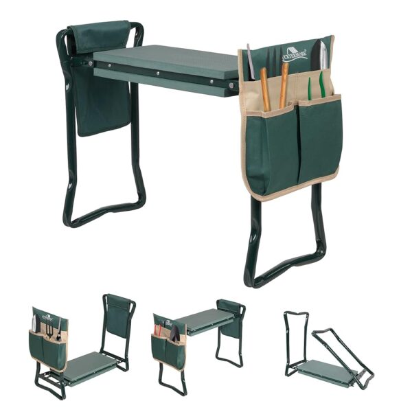 LUCKYERMORE Widen Garden Kneeler and Seat, 2 in 1 Foldable Heavy Duty Garden Stool with 2 Tool Pouches, Gardening Kneeling Bench to Prevent Knee & Back Pain, EVA Foam Pad for...