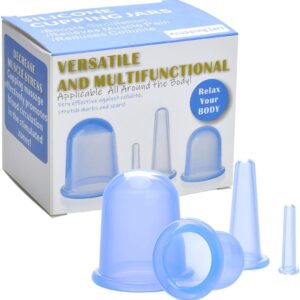 lychee Anti Cellulite Cupping Therapy Set for Family 4Pcs Silicone Vacuum Massage Cups - Chinese Cupping Kit for Body and Facial Massager for Adults Home Use (Blue)