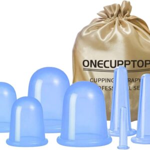 M-22 ONECUPPTOP Cupping Therapy Sets Silicone Anti Cellulite Cup Vacuum Suction Massage Cups Facial Cupping Sets Body and Face (Blue)