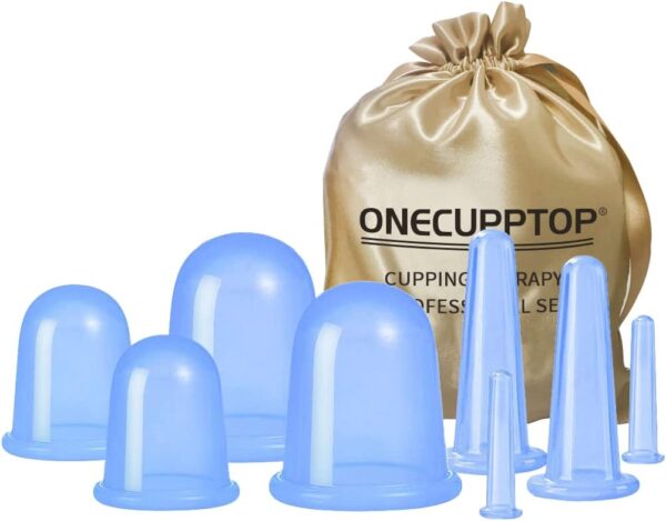 M-22 ONECUPPTOP Cupping Therapy Sets Silicone Anti Cellulite Cup Vacuum Suction Massage Cups Facial Cupping Sets Body and Face (Blue)